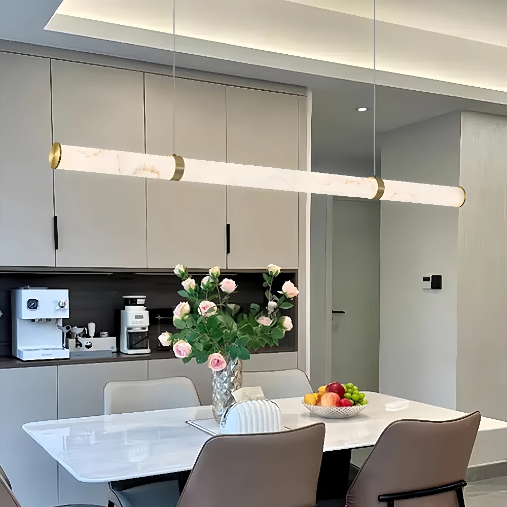 Modern Luxury Gold Linear Chandelier Artificial Marble Large Pendant Lamp for Dining Room Table Kitchen Island Home Decoration