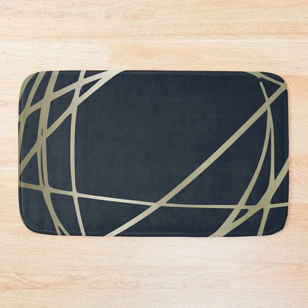 Festive, Abstract, Blue and Gold, Stripes Pattern Bath Mat Accessories Sets For The Bathroom Bathroom Items Mat