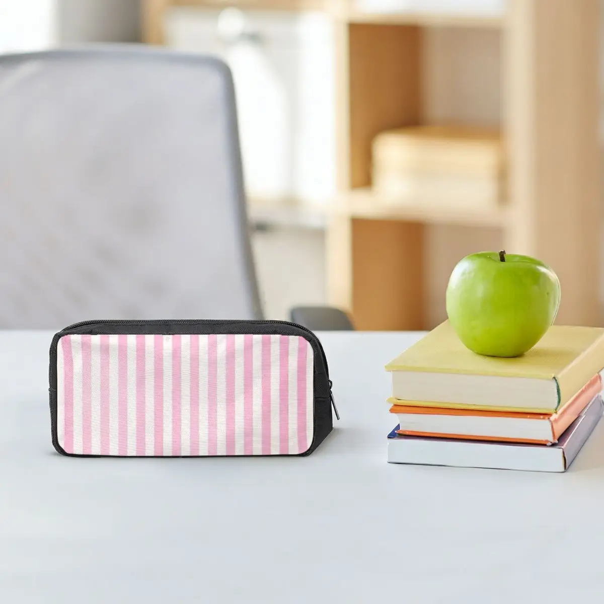 

Pale Pink White Stripes Pencil Cases for Students School Pen Box Pencil Bag Large Pencil Pouch Storage Stationery Supplies