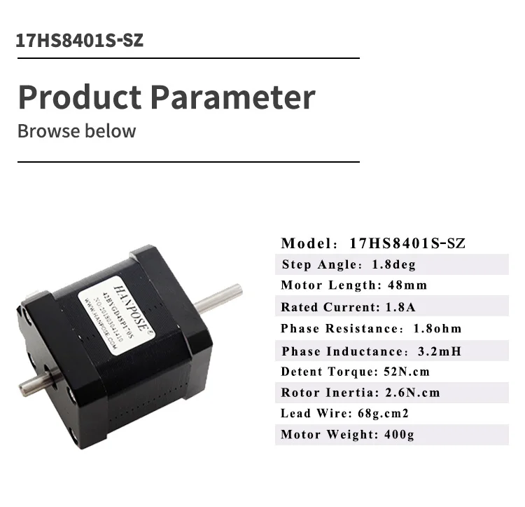 Nema 17 4 Lead Dual Axis Stepper Motor 1.8A 52N.CM 17HS8401S-SZ 2 Phase 1.8 Degree 42BYGH48 CNC Milling Machine 3D Printer Parts