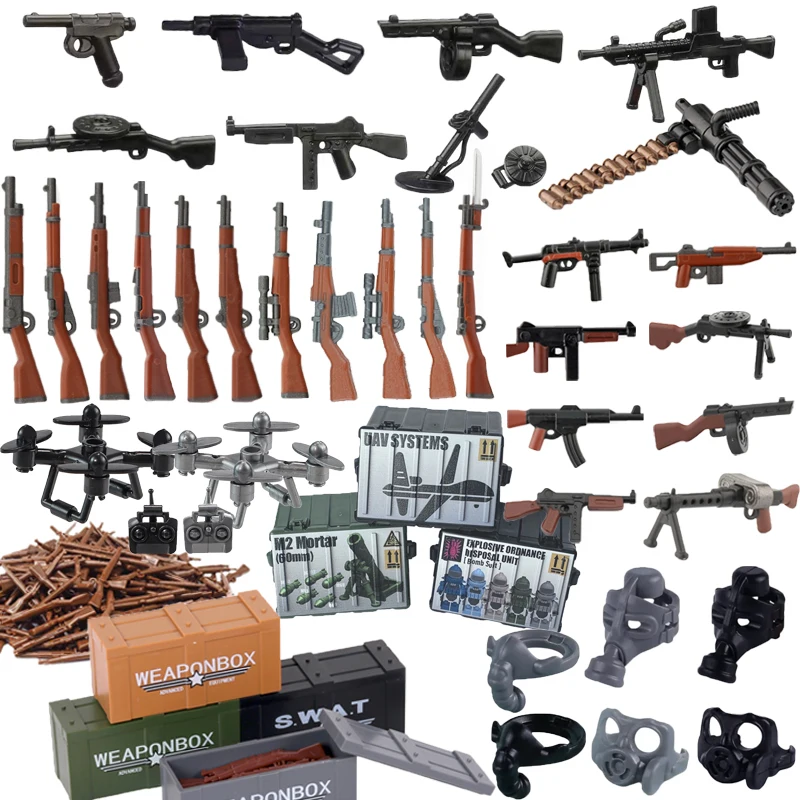 WW2 Militär Soldaten Figuren Waffen Zubehör Bausteine Deutsche Armee Soldaten Thomson Guns Waffen Box Spielzeug Mini Ziegel