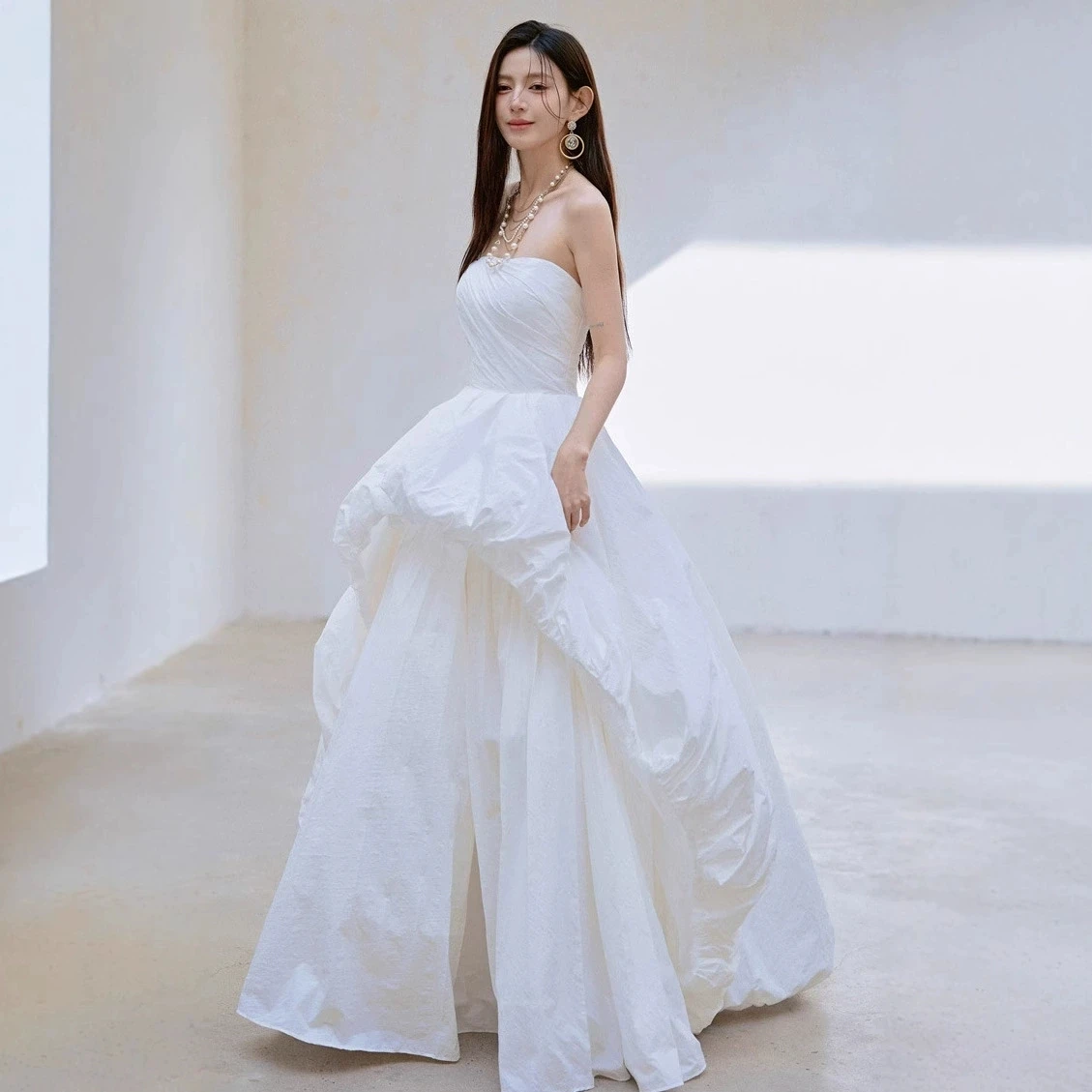 PJN 2025 Strapless Wedding Engagement Dress Women Pleated Graduation Gown Dresses Formal Long Evening Party Performance Dress