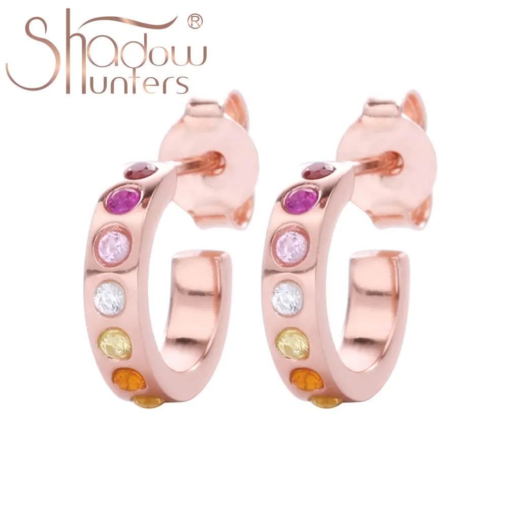 SHADOWHUNTERS 925 فضة قوس قزح وأقراط الوردي الملونة حجر للنساء جودة عالية فضة 925 مجوهرات #1