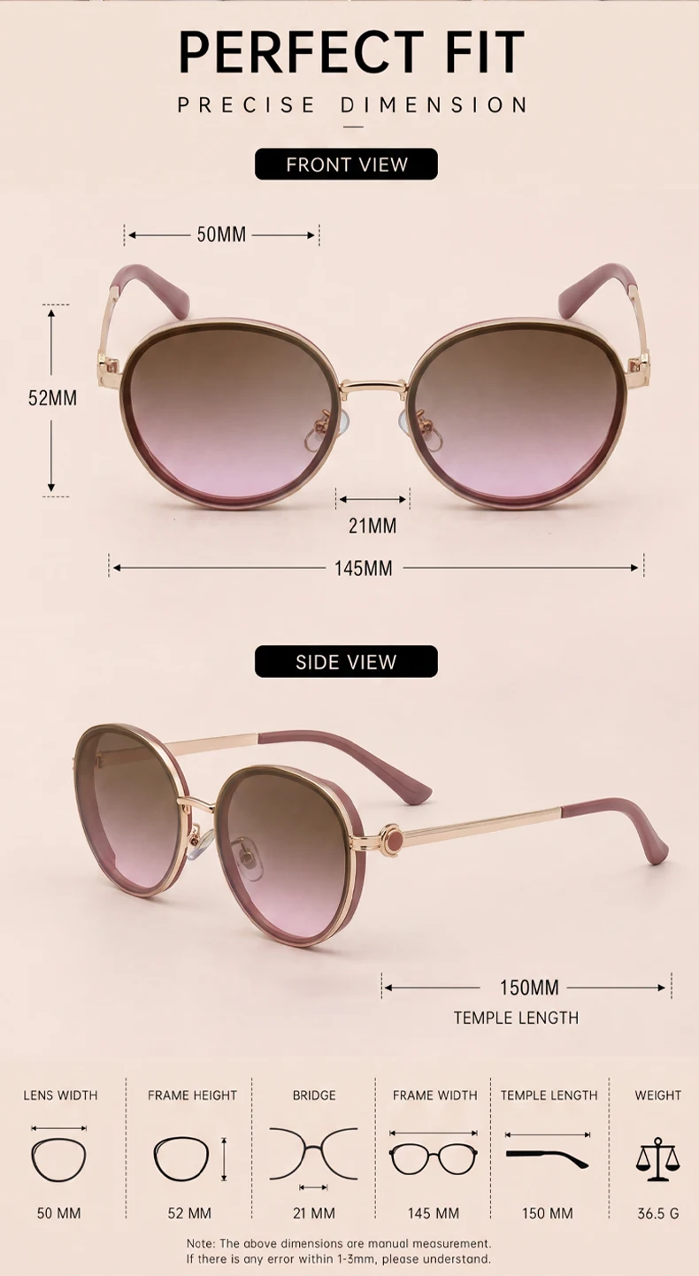 Übergroße runde Sonnenbrille für Damen, 2026, Luxusmarke, klassische Punk-Fahrsonnenbrille für Damen, Vintage-Metallrahmen, Schattierungen, UV400 – Detail 3