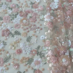Sparkling 3D Floral Lace Fabric with Glitters for Cheongsam and Formal Dresses Designer Fabric