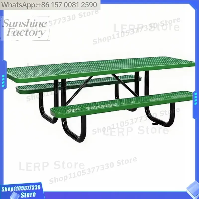 Restaurant External Rectangular Metal Table and Chairs Steel Mesh Garden Picnic Table Anti-rust Dining Table and Bench