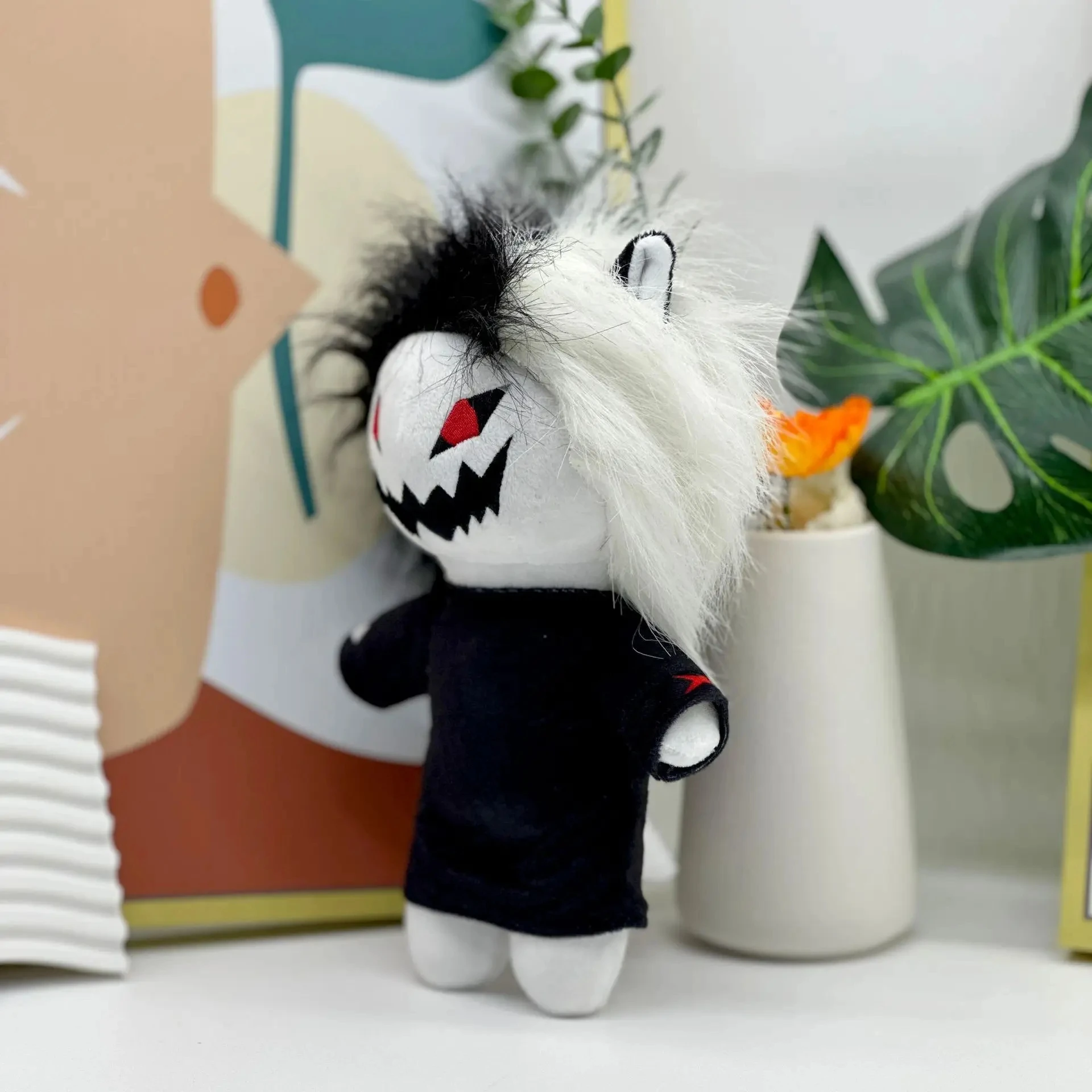 27cm Zxc Cat Plush Toys Halloween Fears of Being a Black and White Bar Teeth Cat Plush Doll For Kid Birthday Gift