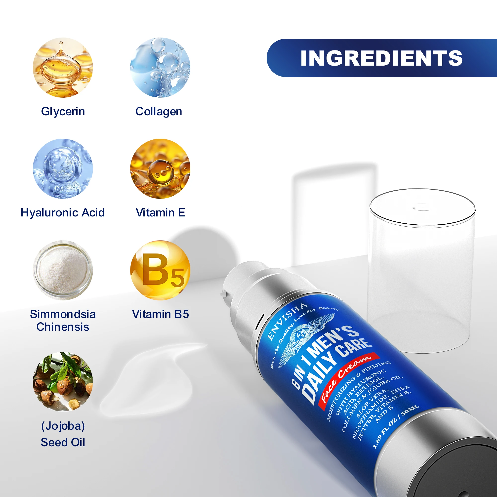 ENVISHA 6 IN 1 Gezichtsverzorging Crème voor mannen Anti-aging Hydraterende Whitening Verstevigende Huidverzorgingsproducten Collageen Schoonheid Gezondheid