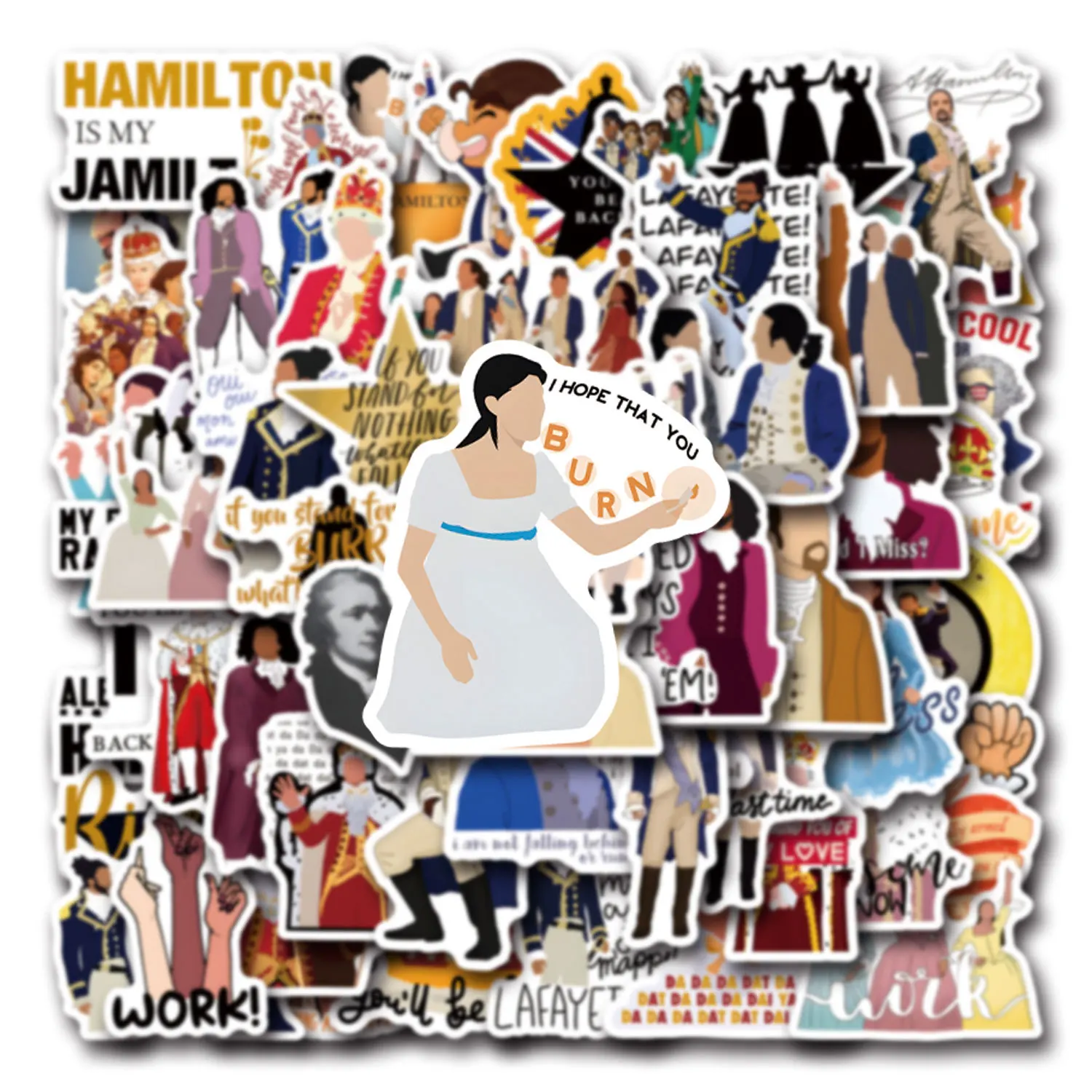 10/30/55PCS Hamilton Cartoon Stickers Music Drama Decals DIY Scrapbook Fridge Luggage Laptop Phone Guitar Skateboard Decoration