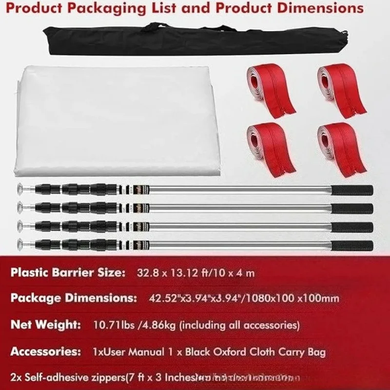 Home Dust Barrier System Heavy Duty Zipper Interior Decoration Interior Support Bar