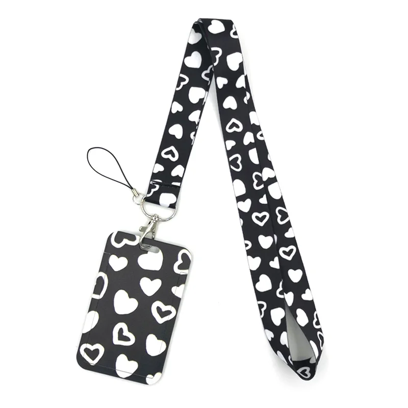 

Black Love Heart Lanyard Neck Strap Art Anime Fashion Lanyards Bus ID Name Work Card Holder Accessories Decorations Kids Gifts