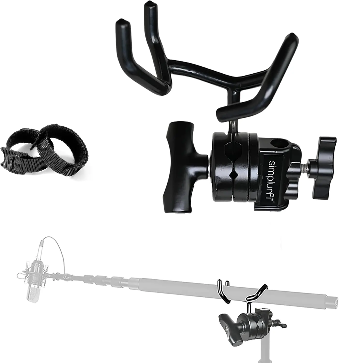 

Sturdy Metal Microphone Boom Pole Mounting Kit with Cradle and Grip Head for Audio Recording Support on C-Stands and Mic Stands