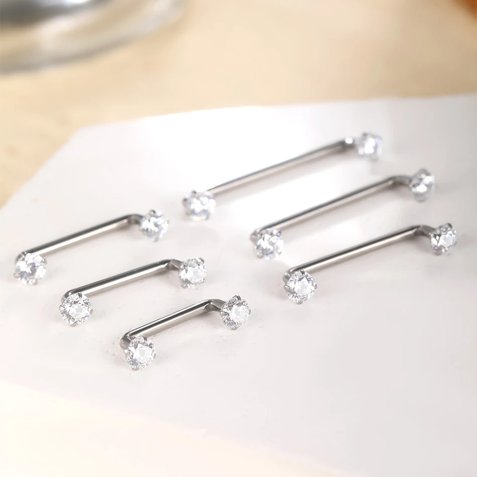 1pcs Titanium Surface Piercings Barbell CZ Crystal Staple Surface Piercing Zircon Micro Dermal Anchors Bar Fashion Jewelry