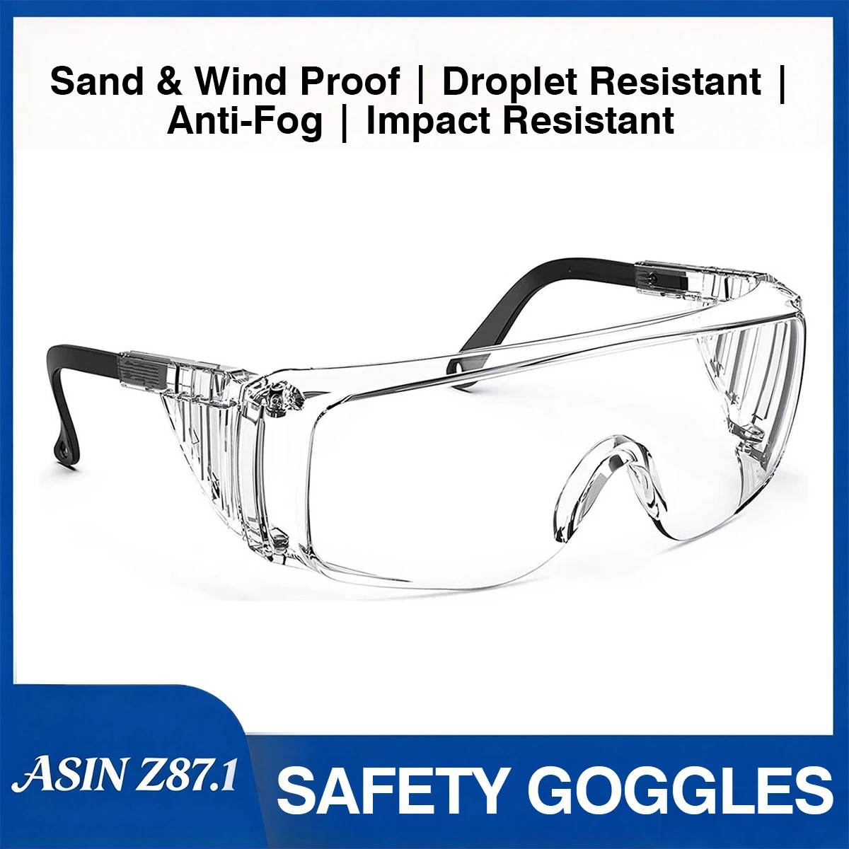 Safety Goggles Adjustable Anti-Fog Safety Glasses - Transparent, Suitable for Men and Women HM7