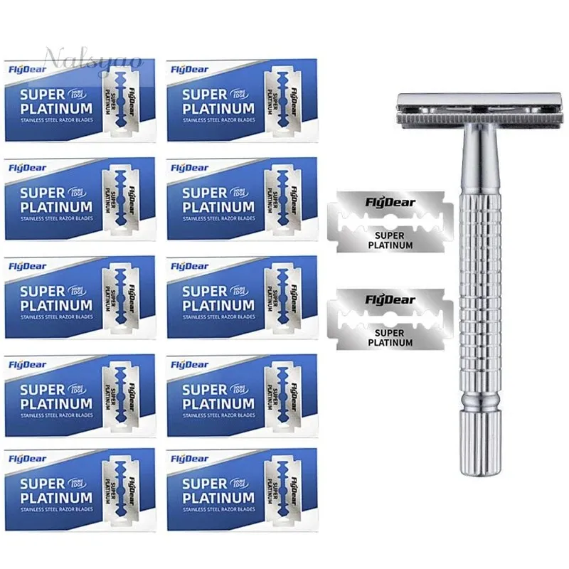 Men's Stainless Steel Double-Edge Safety Razor Kit, Classic Manual Shaving Set w/ Blades & Brush, Great Wet Shave Gift for Dad