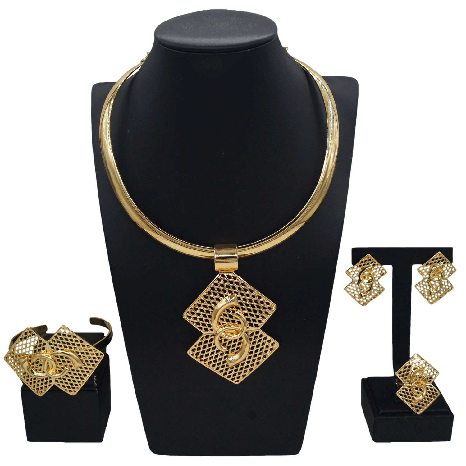 

Yulaili fashion brass jewelry set simple design charm generous personality Italian women party jewelry four-piece factory direct