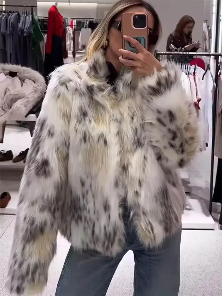 

HH зимняя женская модная пальто из искусственного меха с принтом, повседневная пушистая свободная плюшевая толстая теплая куртка с длинными рукавами, женская уличная верхняя одежда