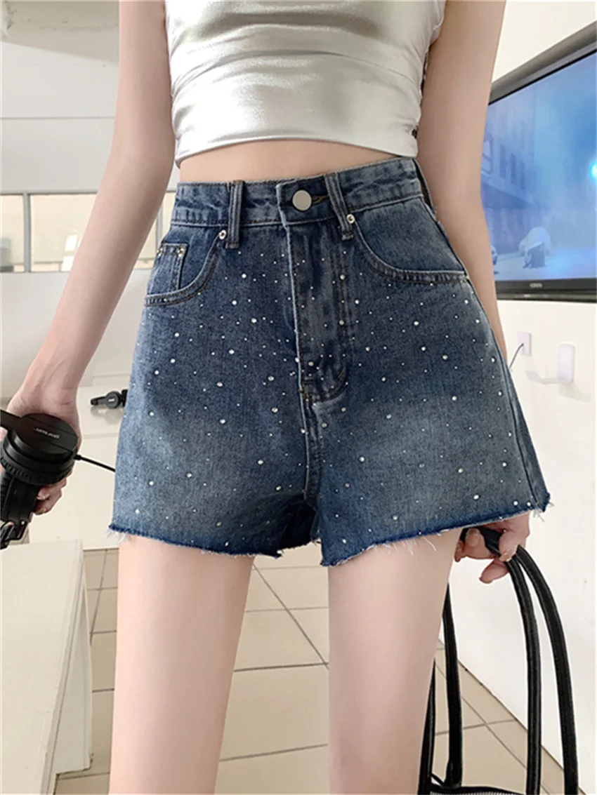 PLAMT-shorts jeans finos para mulheres, pernas largas, soltas, chiques, diárias, rua alta, moda, casual, novo, verão, garotas quentes, 2024