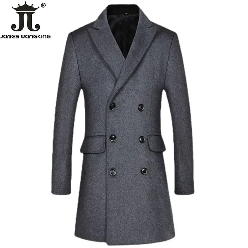 2024 Autumn and Winter New Woolen Solid Color Coat Businss Slim Fit Warm Woolen Double-breasted Woolen Coat Mid-length