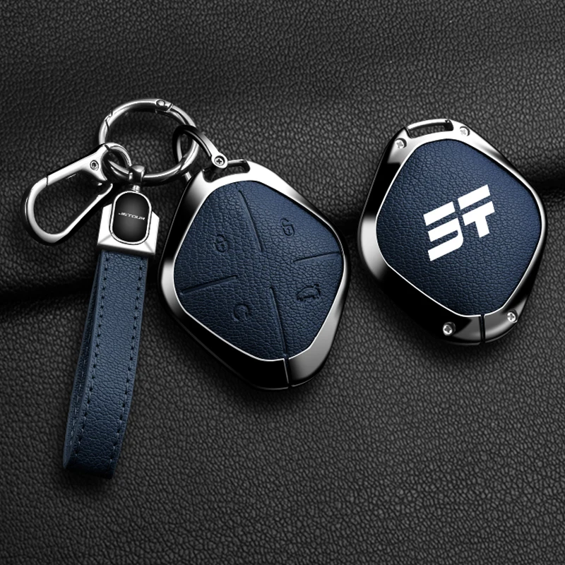 Zinc Alloy Goatskin grain Car Key Fob Cover Case Shell for Chery Jetour Dashing X-1 Plus DTC IDM 2022 2023 Keychain  Accessories