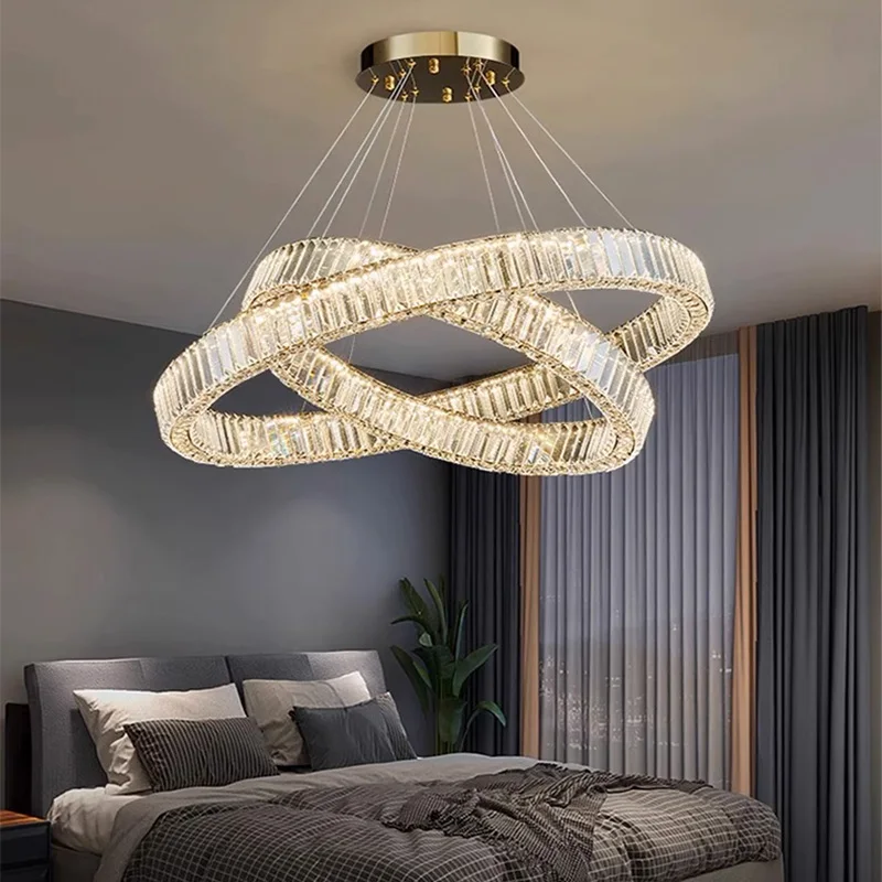 الحديثة لامعة حلقة كريستال LED الثريا الفاخرة السقف شنقا تجهيزات الإضاءة المنزل المعيشة الطعام ديكور غرفة نوم قلادة أضواء