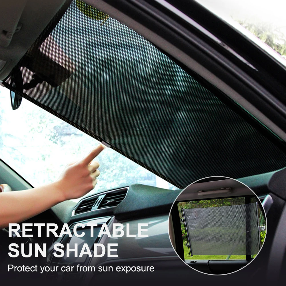 Car Auto Sunshade Curtain Auto Retractable Sunshade Front Windshield Sunscreen Heat Insulation Curtain Car Sun Visor