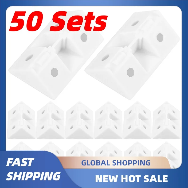 

50 Sets Heavy Duty L Bracket Corner Brace Right Angle Shelf Support With Cover Plastic Furniture Corner Connector For Cabinets
