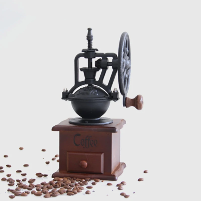 【FLASH-SALE!】Wooden Manual Coffee Grinder Hand Cast Iron Handmade Coffee Beans Spice Mini Burr Mill Grinders Kitchen Tool
