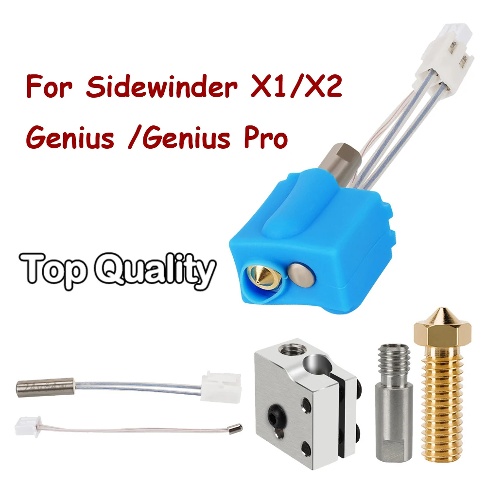 For Artillery Sidewinder X1/X2 Genius Hotend Silicone Sock Heating Tube Thermistor Heat Block Volcano Nozzle Kit Throat Extruder