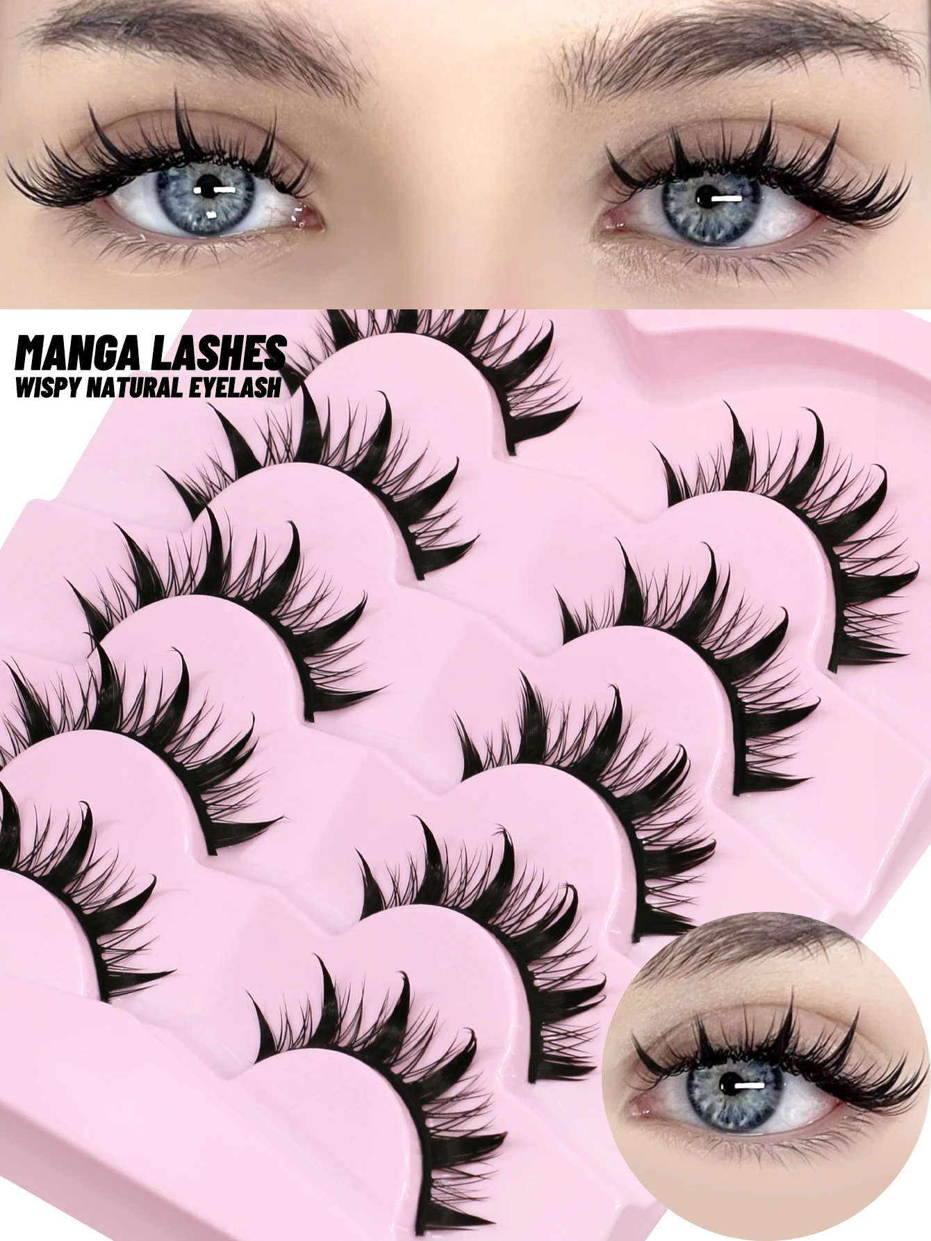 GROINNEYA Manga-Wimpern, 5 Paar Wimpern, flauschig, weich, Kreuz, natürlicher Look, falsche Wimpern, Wispy, natürliches Make-up, Wimpernverlängerung