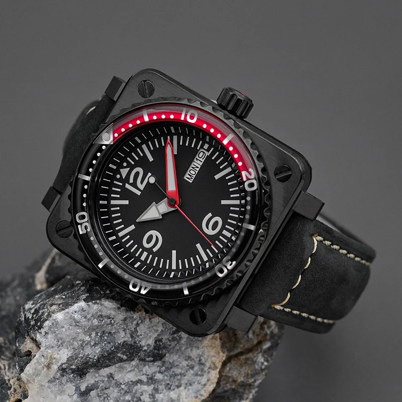 ساعة غطس مربعة سوداء للرجال ، اليابان NH35 ، NH36 ، أوتوماتيكية ، الفولاذ المقاوم للصدأ ، كريستال الياقوت ، C3 مضيئة ، 10ATM ، مقاومة للماء ، جديدة