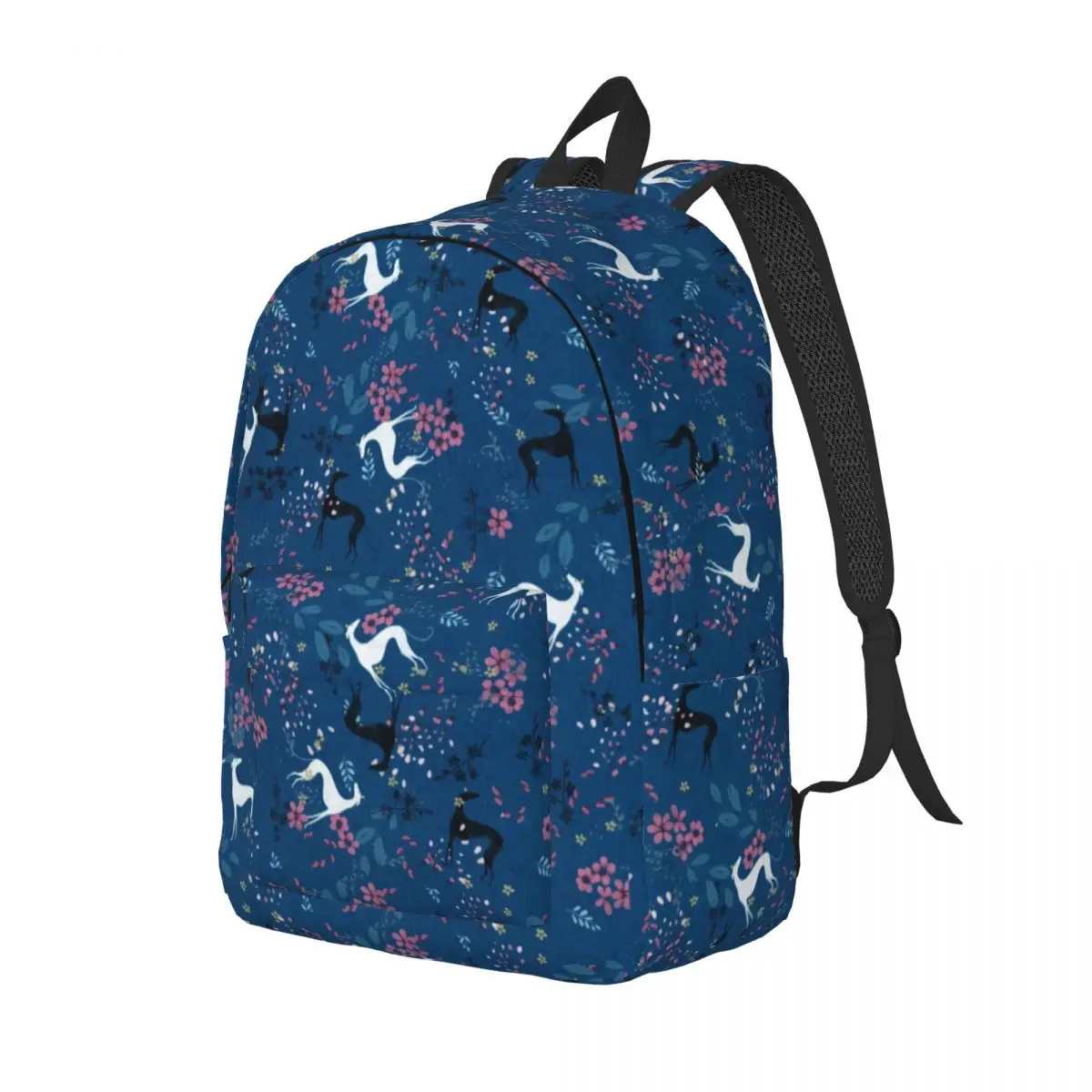Custom Sighthound Greyhound Flower Love In Blue Laptop Backpack Basic Bookbag for College School Students Whippet Dog Bags