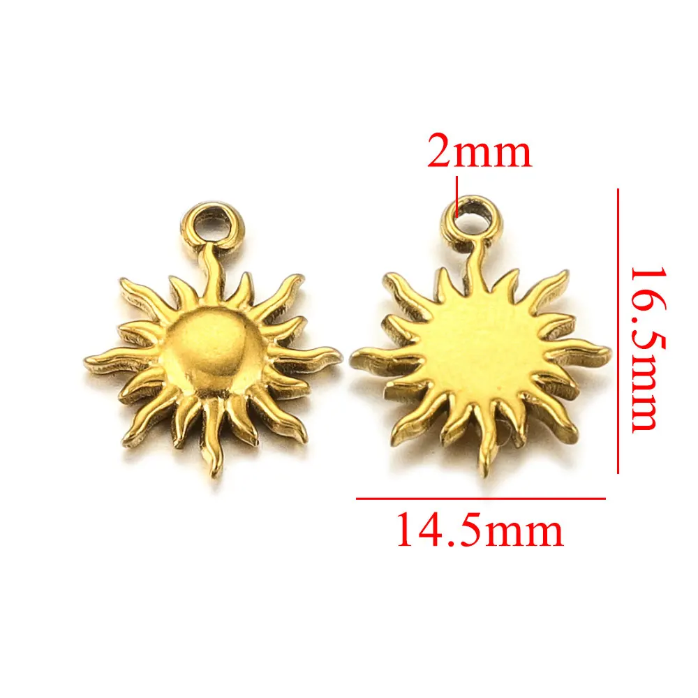 10Pcs Stainless Steel Gold-plated Small Charm Sun Flower Pendants