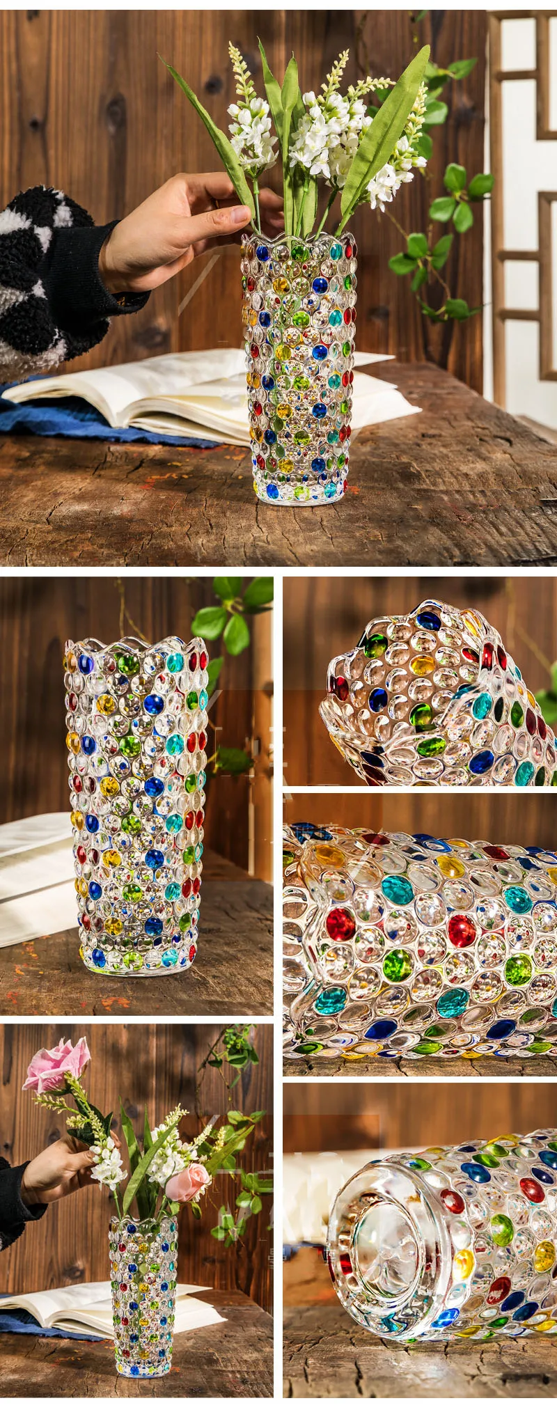 Yuccasly Vaso colorato in vetro cristallo,Vaso di fiori in vetro decorativo per la casa tavolo da pranzo soggiorno, ufficio, festa di nozze, festa di festa fatta a mano