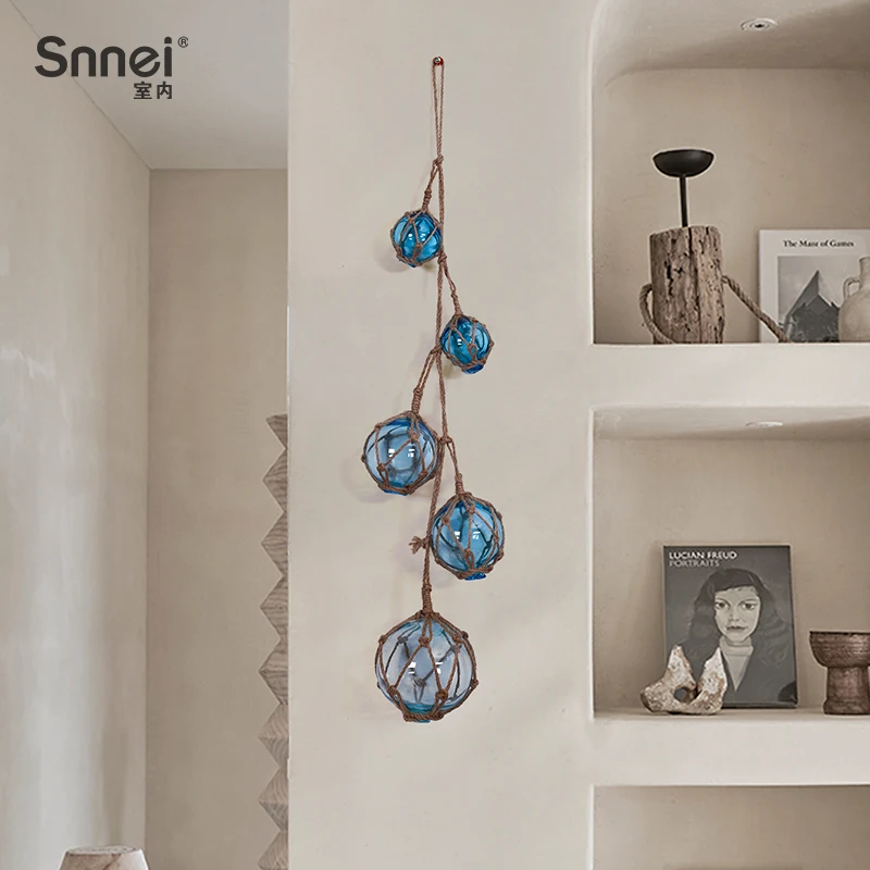 

Mediterranean Style Staircase Corridor Wall，pendant Bed and Breakfast Living Room，Entrance Hemp Rope Glass Ball Wall Decoration