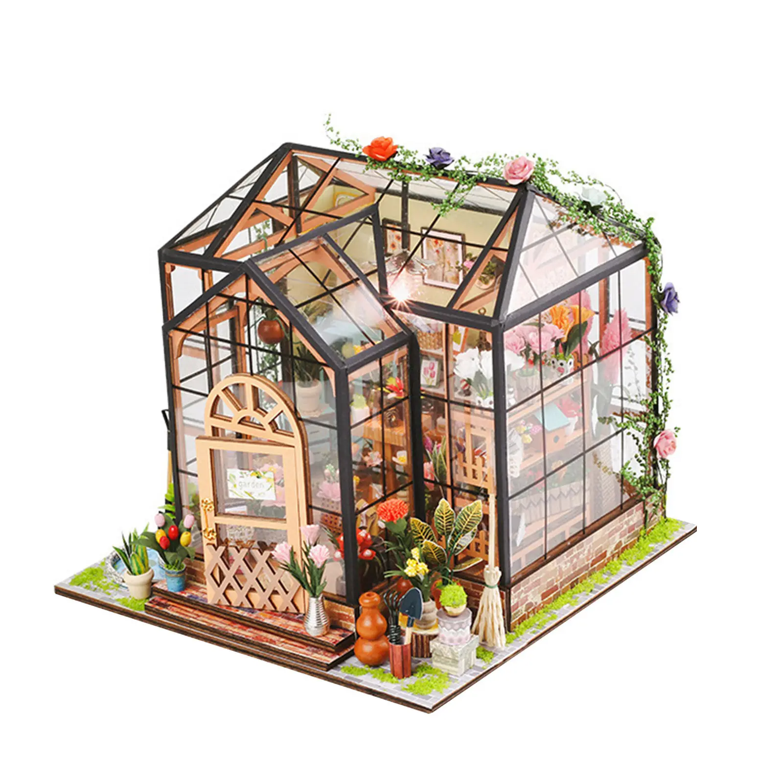 

1Set DIY Miniature Greenhouse Craft Kit 3D Flower House Building Set Elegant Architectural Detail Indoor Decor Parent Child