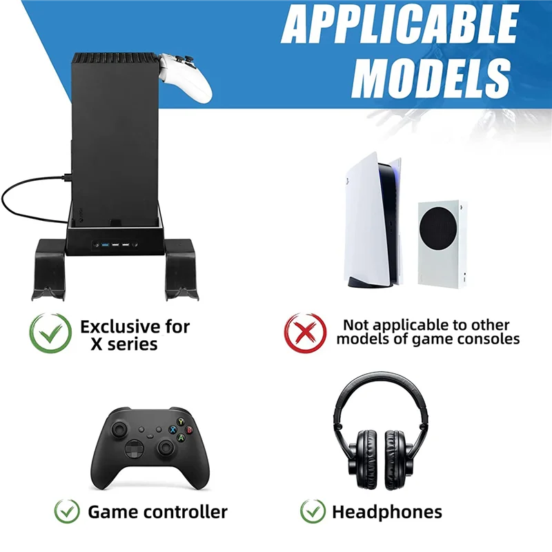 

Качественное настенное крепление для Xbox Series X с охлаждающим вентилятором и 3-мя портами USB, держатель игрового контроллера, вешалка для наушников, настенная полка, кронштейн