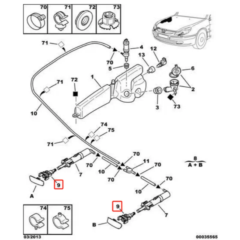 6438F5 6438F4 For Peugeot 307 308 607 Citroen C4 C5  Front headlight cleaning spray nozzle