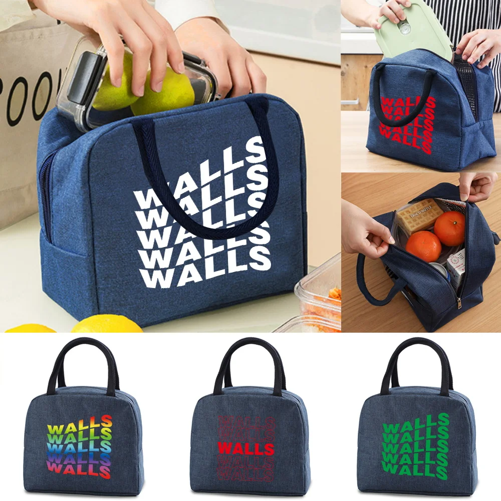 

Lunch Bags Women Camping Portable Thermal Lunch Box Kids Food Insulated Cooler Canvas Bag Walls Print Waterproof Storage Handbag
