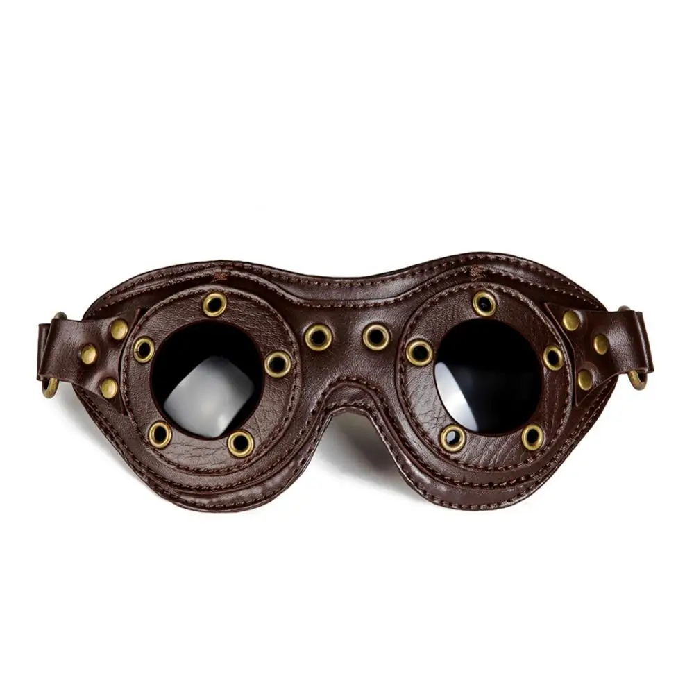 Halloween Steampunk Cosplay Costumes Unisex Vintage Goggles COS Gothic Outdoor Glasses Rivet Brown PU Leahter Eyewear Punk Style