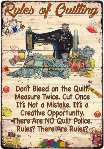 Vintage Tin Metal Poster Sign Sewing Machine Rules of Quilting Retro Wall Art De tin sign