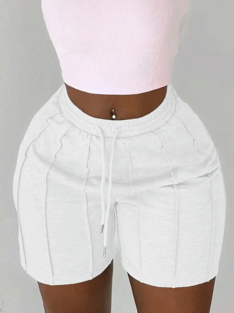 

GUWU Women Soild Striped Straight Shorts Fashion Summer Drawstring Street Casual Jogger Safari Trousers