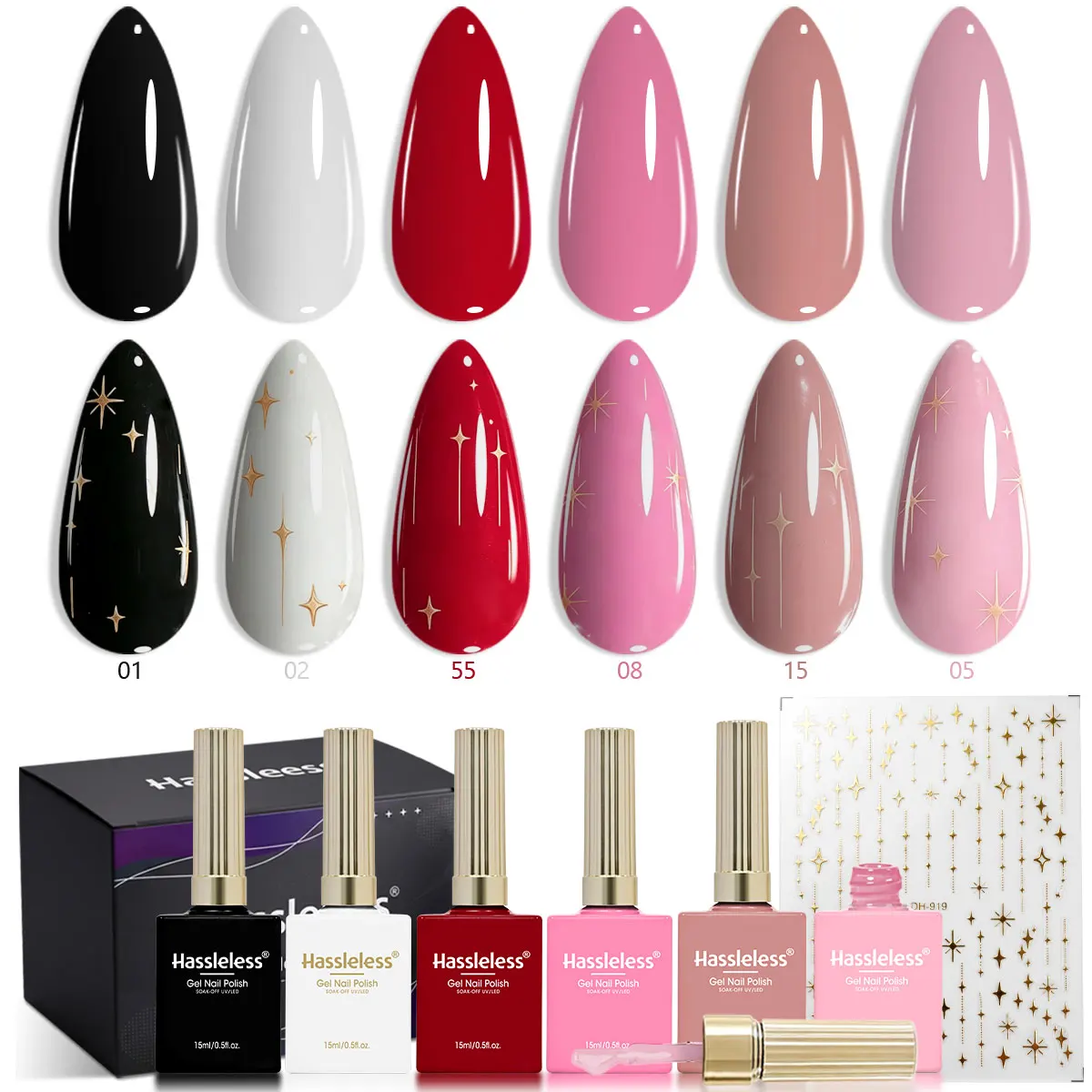 Hassleless 6Pcs 0.5 oz Nail Polish, Suitable for Beginner Nail Technicians and Salon Use, Can Be Used for Both Fingernails and Toenails, Is an Ideal Gift for Birthdays, Easter, and Thanksgiving