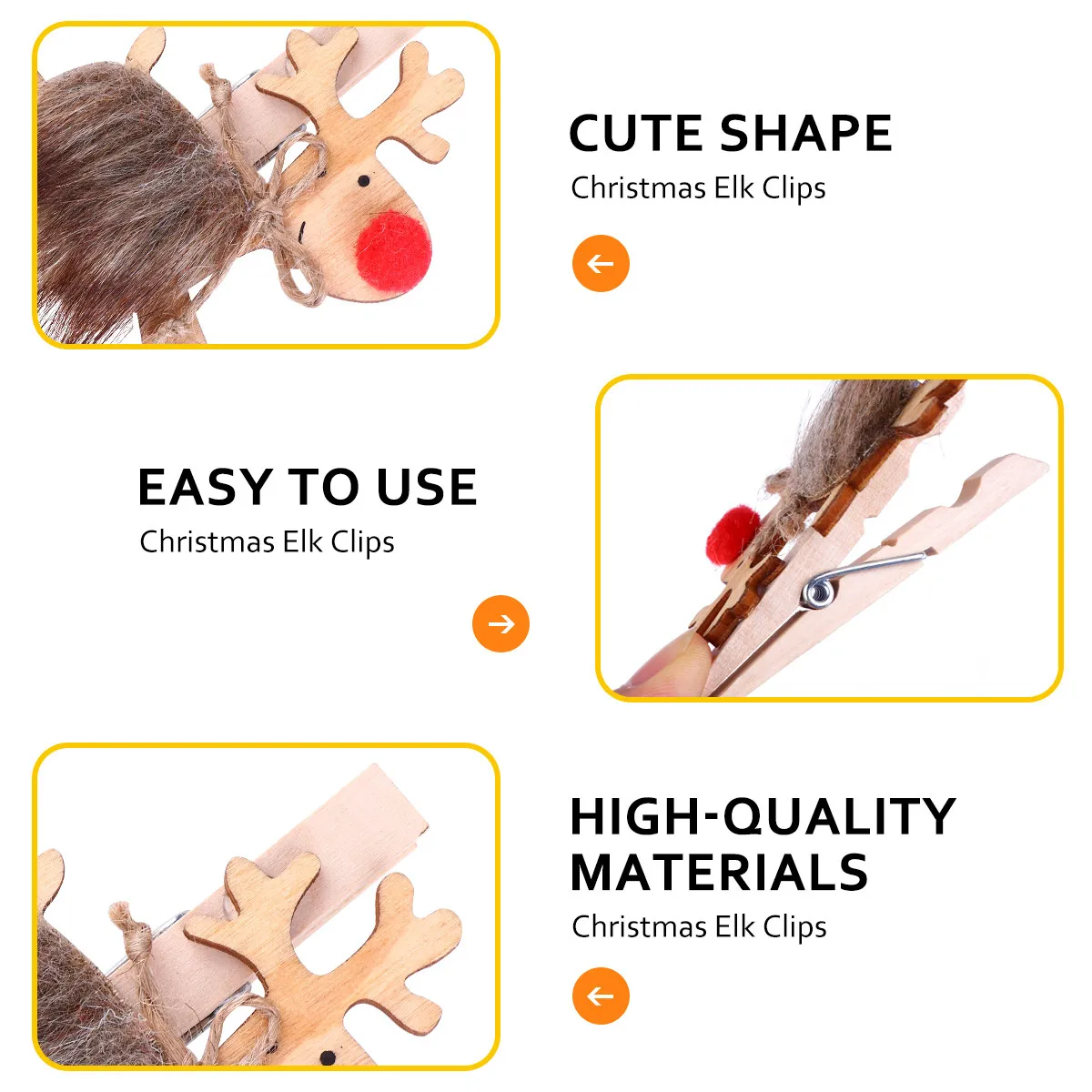 6pcs Festive Elk Wood Clips – Strong Grip Natural Photo Paper Message Clips for Holiday Decor, Cards & Craft