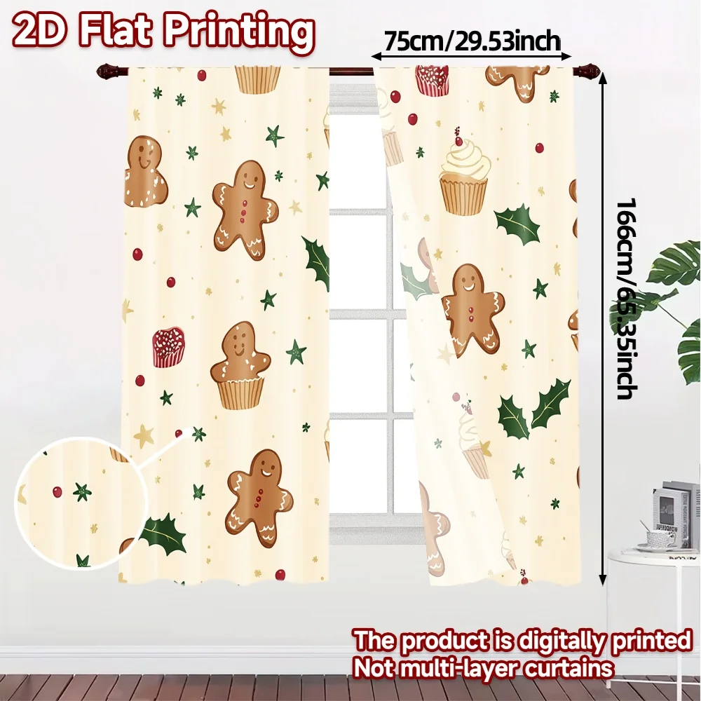 2pcs,Curtains Christmas Cookies Gingerbread Stars Muffins (3) Modern Fashionable Curtains Versatile Polyester Curtains Thermal