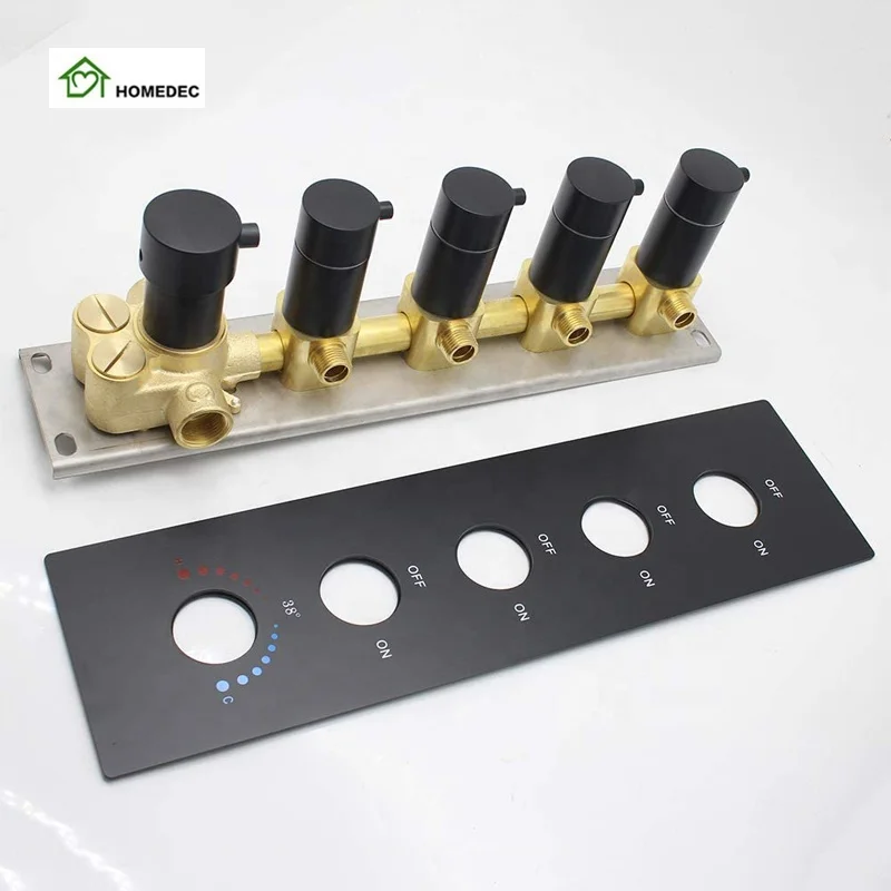 Modern 4 Function Brass Shower Diverter Thermostatic Valve with Ceramic Core Pressure Balanced Mixer in Matte Black