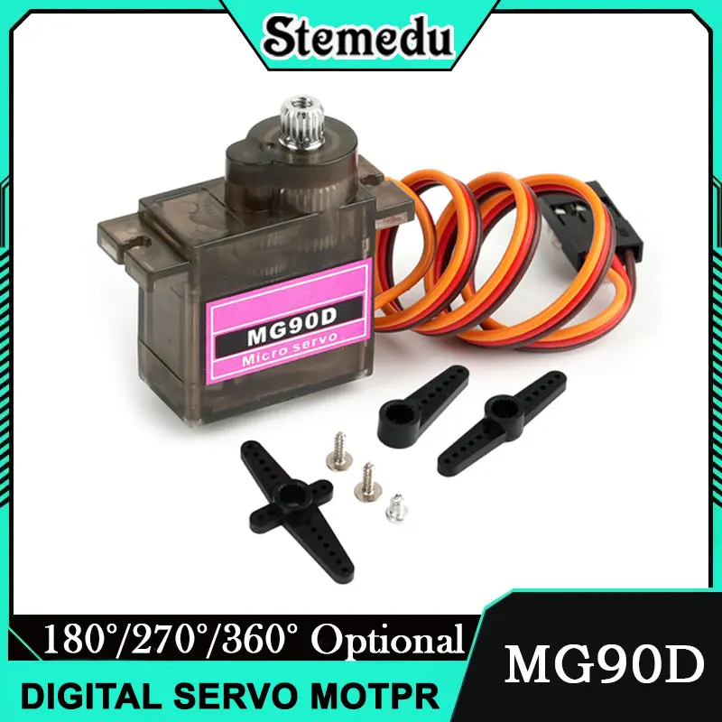 

MG90D 9g Metal Gear Servo 2.0kg.cm Torque 180/270/360 4.8-6V for RC Drones/450 Helicopters Upgraded Bearing Version of MG90S