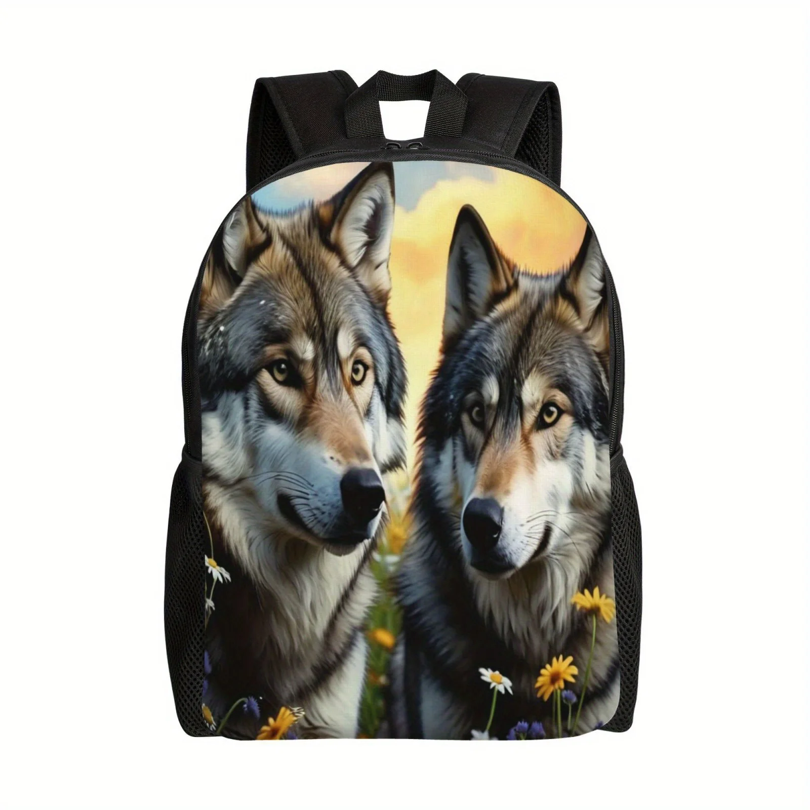 Couple Wolf and Little Yellow Flower Printed Cool and Lightweight Backpack