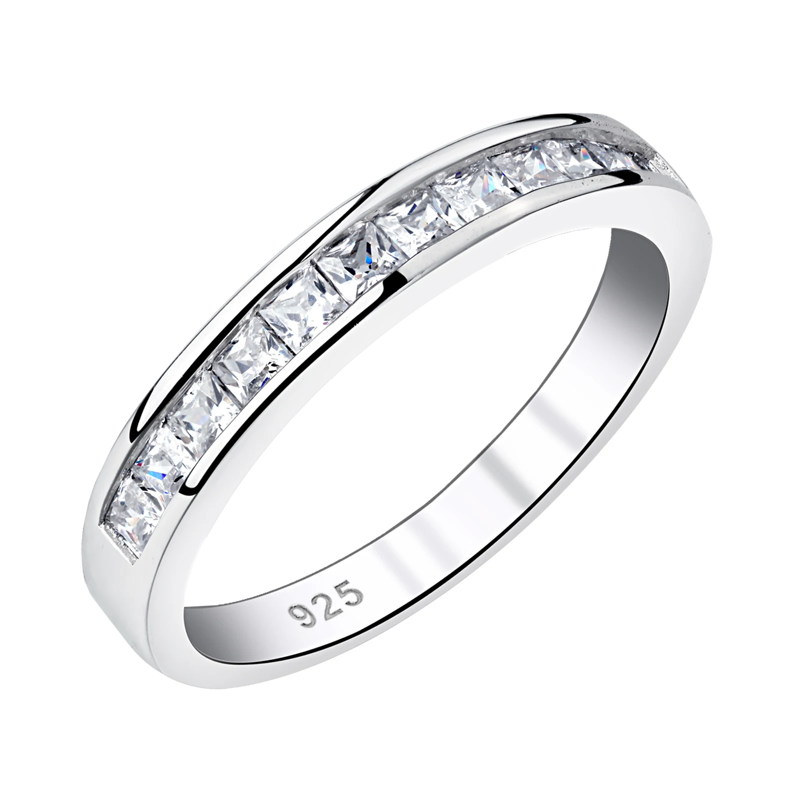 925 Sterling Silver Stackable Wedding Band for Women 2*2mm Princess Cut 5A Cubic Zirconia Half Eternity Rings Elegant Jewerly