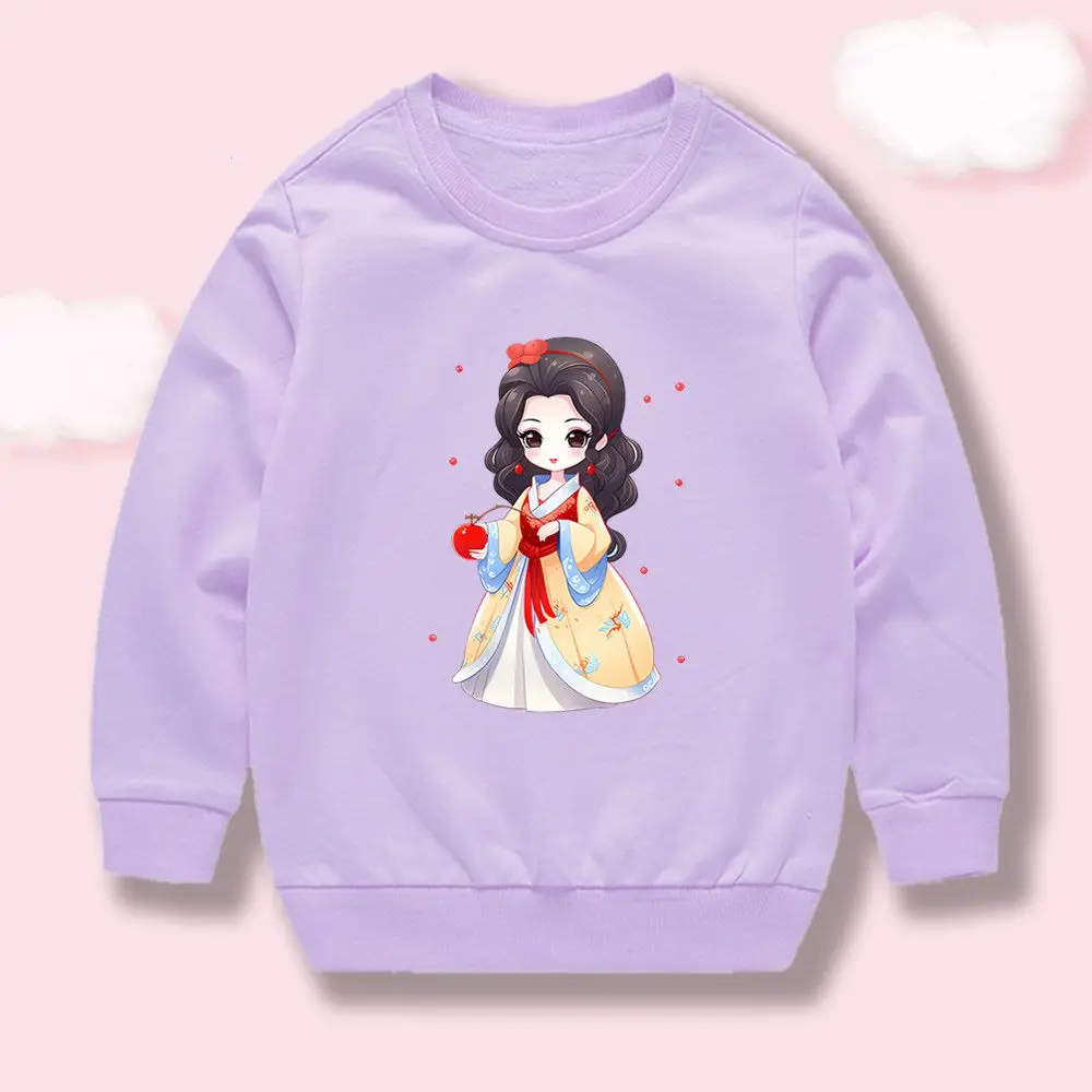 Sweatshirt für kleine Mädchen, Prinzessinnen-Design, Rundhalsausschnitt, langärmelig, süßer Hanfu-Cartoon-Mädchen-Print, Kinder-Weihnachtsgeschenk, Kleidung